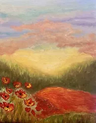 Buy Original Poppy Painting 20x25 Cm Beautiful Red Sunset Painting Flower Field • 75£