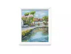Buy White Framed Signed Original Vintage Oil Painting Thatched Cottage Landscape • 30£