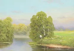 Buy Lovely Original Summer Country Fishing River Rural Landscape Oil Painting Art • 139.74£