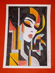 Buy Woman Art Deco, Original Contemporary  Painting (A4) • 10£