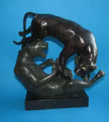 Buy Statue Sculpture Bronze Animalier~Panthers Art Deco Bronze H 28cm • 171.67£