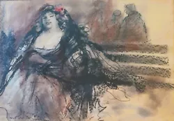 Buy ESTHER PERETZ ARAD, Pastel On Paper, The Lady With The Red Flower, Signed • 288.12£