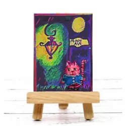 Buy ACEO Purple Cat On Moon Avenue & Streetlight Artwork Print Of Painting Drawing • 3.53£