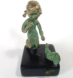 Buy Malcolm Moran Bronze Little Girl Feeding A Squirrel Sculpture Figurine 1972 • 103.89£