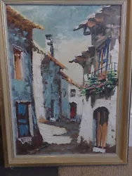Buy Vintage Oil Painting On Board Continental Scene Village  Mediterranean Greece?  • 18£