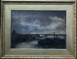 Buy PHILIP F WALKER  BRITISH LONDON THAMES BATTERSEA 1887 WHISTLER OIL ART X1883-191 • 5,750£