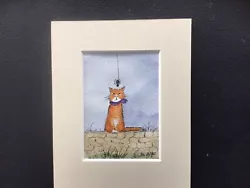 Buy Aceo Original Watercolour Painting By Toni Ginger Cat Looking At A Spider • 6.90£