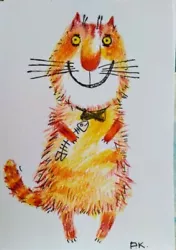 Buy ACEO Cat Drawing Watercolor Pencil By The Author Original Not Print • 9.18£