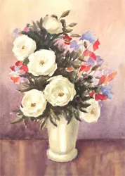 Buy 20th Century Watercolour - Still Life, Flowers In A White Vase • 20.80£