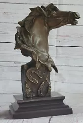 Buy Real Bronze Metal On Marble Bust Horse Head Equestrian Western Sculpture Figure • 292£