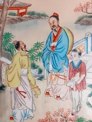 Buy Vintage/Antique Chinese Painting On Silk - Scholars And Boy~ Glazed & Framed • 10.99£