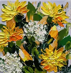 Buy Dandelions Painting Wildflowers Impasto Oil Painting Original Art 4х4 Inches • 24.20£