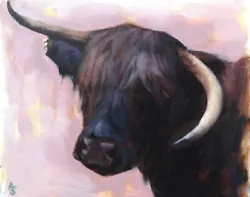Buy ORIGINAL Oil Painting - Black Highland Cow   10  X 12  - Animal, Nature Art • 65£