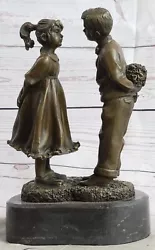 Buy 10  European Bronze Flower Love Fellow Boy  Girl Together Kiss Statue On Heart • 282.55£