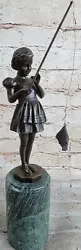 Buy Little Girl Fishing Figurine Art Deco Bronze Sculpture Statue Home Decor Sale • 131.97£