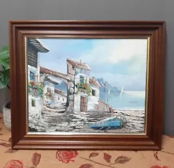 Buy Signed Impasto Oil On Canvas Mediterranean Moorish Fishing Village  Framed • 50£