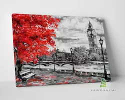 Buy Red London City Canvas Art Oil Painting Wall Art Print Picture Decor.--D859 • 9.41£