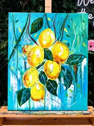 Buy Lemons Branch Painting Canvas With Citrus Abstract Mixed Media Artwork Decor • 390£