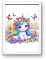 Buy Printable Digital Wall Art, Nursery Wall Art, Cute Rainbow Unicorn Download • 0.99£