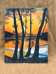Buy VINTAGE OIL PAINTING ON BOARD ARTIST W.E.M 1970's SUNSET IN THE LAKES  • 34.99£