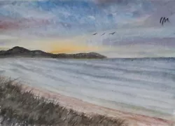Buy ACEO Original Painting Seascape Art Beach Wales Newborough Coast Watercolour • 5.50£