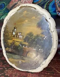 Buy Unusual Antique Tilted Table Top Oil Painting With Mother Of Pearl Papier Mache • 65£