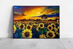Buy Sunflower Field Oil Painting Colourful With Dramatic Sky Wall Art Print On • 15.17£