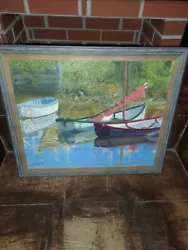 Buy Vintage Framed Oil Painting On Board Boats On Lake Signed By Artist P.G. Green • 90£