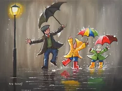 Buy Pete Rumney Art Original Painting Dancing In The Rain With Grandad Signed • 16£