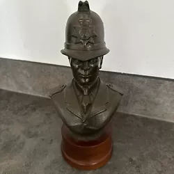 Buy Fireman’s Bust Sculpture Resin On Wood Base • 14.99£