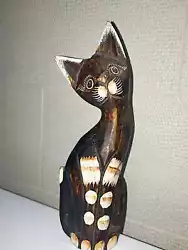 Buy Vintage Hand  Painted Wood Cat Statuette • 49.61£