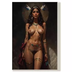 Buy Canvas Mounted |Tin Option | Nude Paint Art Lovely Native American Indian  38032 • 15.99£