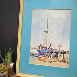 Buy Original Watercolour Boat Painting Framed Wall Art Ship Picture Harbour Scene • 34£