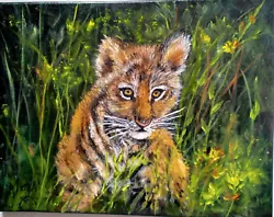 Buy LITTLE TIGER CUB 14x11 Animal Original Oil Painting On Canvas By US Artist Klein • 99.54£
