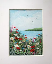 Buy Aceo Original Hand Painted Signed Coastal Wildflowers Landscape Mini Painting • 7£