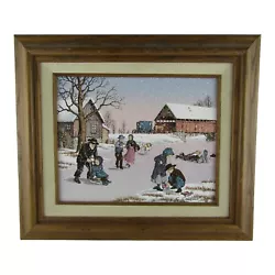 Buy Vintage Signed C Carson Original Oil Painting Amish Ice Skating 8x10  Framed • 37.20£