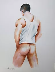 Buy 12x9 Original Hand Painted Artwork Watercolor Painting Man Male Nude Gay • 57.05£