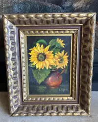 Buy Vintage Sunflower Still Life Flower Art Study Wood Frame Oil Painting • 70.86£