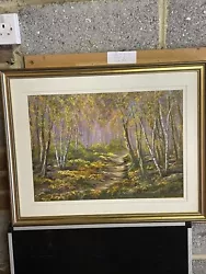 Buy Vintage Oil Painting 64cm , Surrey Woodlands Forest, Trees, • 30£