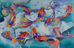 Buy Original Watercolour Flowers Painting  Fine Art 17.5 In X 12 In Koi Fish • 32£
