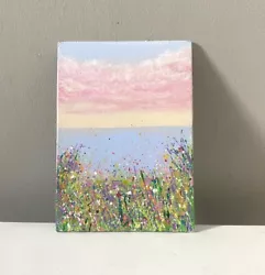 Buy Acrylic Seascape Painting Original Landscape Flowers Clouds Canvas Panel • 17£