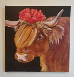 Buy Artist Studio Clearance Original Oil Painting Poppy, Coo, Highland Cow 40x40cm • 150£