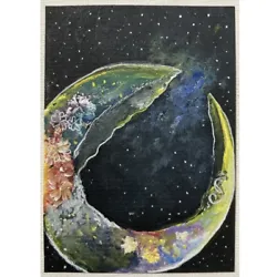 Buy ACEO ORIGINAL PAINTING Mini Collectible Art Card Space Fantasy Moon Ooak • 8.29£