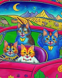Buy Louis Wain Cute Pet Cat Driving Car Painting 8x10 Real Canvas Fine Art Print • 11.84£