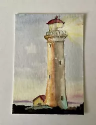 Buy ACEO Original- Lighthouse At Dusk, By D.Townsend, Seascape, Sunset • 3.79£