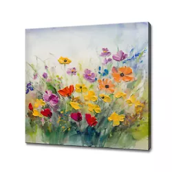 Buy Beautiful Colourful Field Of Spring Flowers Painting Style Canvas Print Wall Art • 74.75£