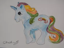 Buy Original Pen Ink & Watercolour Painting Pale Blue Rainbow My Little Pony Unicorn • 29.99£