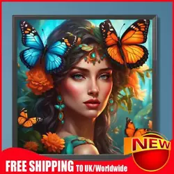 Buy Paint By Numbers Kit On Canvas DIY Oil Art Flower Butterfly Girl Picture 40x40cm • 7.55£