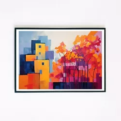 Buy Abstract Landscape Trees Houses Painting Illustration 7x5 Wall Decor Art Print  • 3.95£
