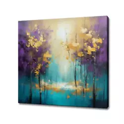 Buy Forest Trees Abstract Turquoise Purple Gold Oil Painting Style Canvas Print, • 32£